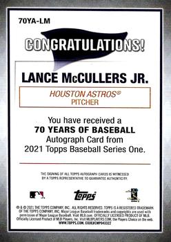 2021 Topps - 70 Years of Baseball Autographs #70YA-LM Lance McCullers Jr. Back