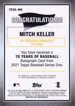 2021 Topps - 70 Years of Baseball Autographs #70YA-MK Mitch Keller Back