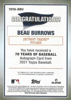 2021 Topps - 70 Years of Baseball Autographs #70YA-BBU Beau Burrows Back