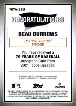 2021 Topps - 70 Years of Baseball Autographs Gold #70YA-BBU Beau Burrows Back