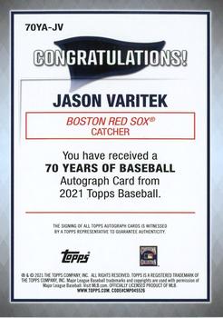 2021 Topps - 70 Years of Baseball Autographs Red #70YA-JV Jason Varitek Back