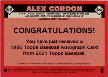 2021 Topps - 1986 Topps Baseball 35th Anniversary Autographs #86A-AG Alex Gordon Back