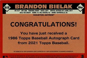 2021 Topps - 1986 Topps Baseball 35th Anniversary Autographs #86A-BBI Brandon Bielak Back