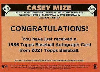 2021 Topps - 1986 Topps Baseball 35th Anniversary Autographs #86A-CM Casey Mize Back
