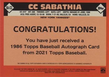 2021 Topps - 1986 Topps Baseball 35th Anniversary Autographs #86A-CCS CC Sabathia Back
