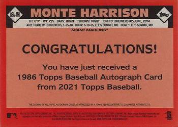 2021 Topps - 1986 Topps Baseball 35th Anniversary Autographs #86A-MH Monte Harrison Back