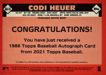 2021 Topps - 1986 Topps Baseball 35th Anniversary Autographs #86A-CH Codi Heuer Back