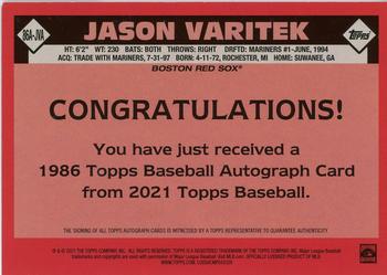 2021 Topps - 1986 Topps Baseball 35th Anniversary Autographs #86A-JVA Jason Varitek Back
