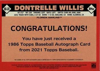 2021 Topps - 1986 Topps Baseball 35th Anniversary Autographs #86B-JDO Dontrelle Willis Back
