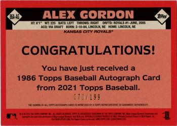 2021 Topps - 1986 Topps Baseball 35th Anniversary Autographs Black #86A-AG Alex Gordon Back