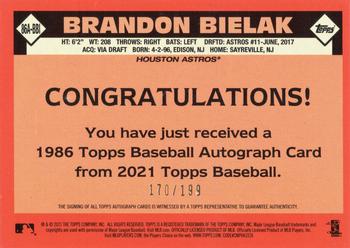 2021 Topps - 1986 Topps Baseball 35th Anniversary Autographs Black #86A-BBI Brandon Bielak Back