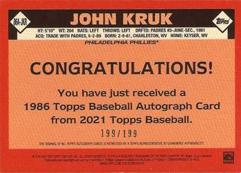 2021 Topps - 1986 Topps Baseball 35th Anniversary Autographs Black #86A-JKR John Kruk Back