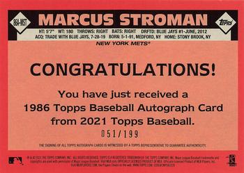 2021 Topps - 1986 Topps Baseball 35th Anniversary Autographs Black #86A-MST Marcus Stroman Back
