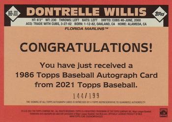2021 Topps - 1986 Topps Baseball 35th Anniversary Autographs Black #86B-JDO Dontrelle Willis Back