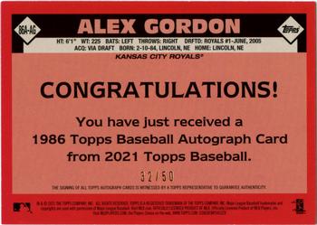 2021 Topps - 1986 Topps Baseball 35th Anniversary Autographs Gold #86A-AG Alex Gordon Back
