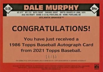 2021 Topps - 1986 Topps Baseball 35th Anniversary Autographs Gold #86A-DMU Dale Murphy Back