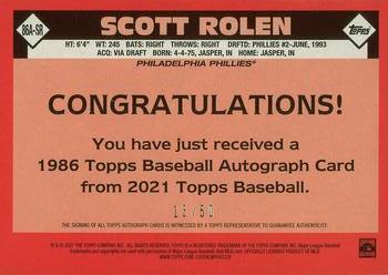 2021 Topps - 1986 Topps Baseball 35th Anniversary Autographs Gold #86A-SR Scott Rolen Back