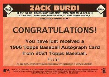 2021 Topps - 1986 Topps Baseball 35th Anniversary Autographs Gold #86A-ZB Zack Burdi Back