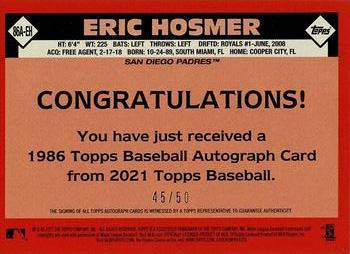 2021 Topps - 1986 Topps Baseball 35th Anniversary Autographs Gold #86A-EH Eric Hosmer Back