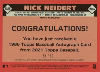 2021 Topps - 1986 Topps Baseball 35th Anniversary Autographs Gold #86A-NN Nick Neidert Back