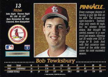 1993 Pinnacle #13 Bob Tewksbury Back