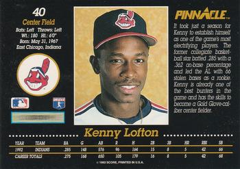 1993 Pinnacle #40 Kenny Lofton Back