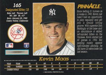 1993 Pinnacle #165 Kevin Maas Back