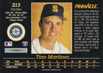 1993 Pinnacle #213 Tino Martinez Back