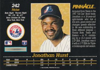 1993 Pinnacle #242 Jonathan Hurst Back