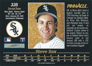 1993 Pinnacle #335 Steve Sax Back