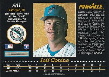 1993 Pinnacle #601 Jeff Conine Back