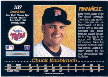 1993 Pinnacle #107 Chuck Knoblauch Back