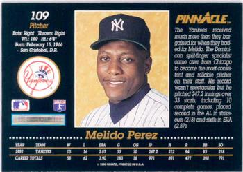 1993 Pinnacle #109 Melido Perez Back
