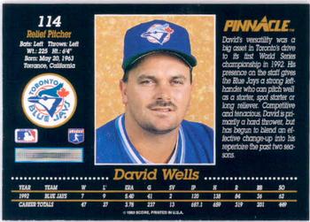 1993 Pinnacle #114 David Wells Back