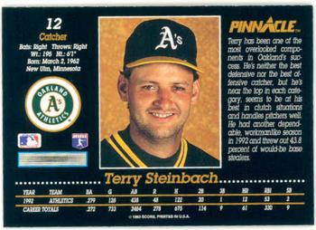 1993 Pinnacle #12 Terry Steinbach Back