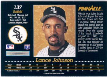 1993 Pinnacle #137 Lance Johnson Back