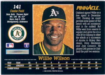 1993 Pinnacle #141 Willie Wilson Back