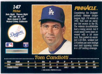 1993 Pinnacle #147 Tom Candiotti Back