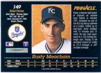 1993 Pinnacle #149 Rusty Meacham Back
