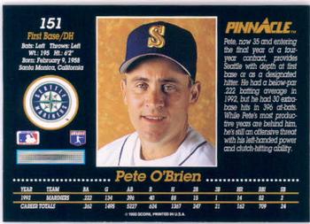 1993 Pinnacle #151 Pete O'Brien Back
