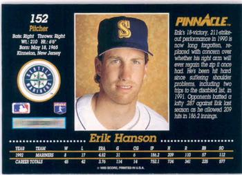 1993 Pinnacle #152 Erik Hanson Back