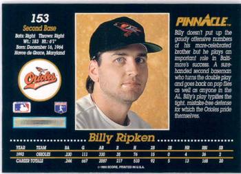 1993 Pinnacle #153 Billy Ripken Back
