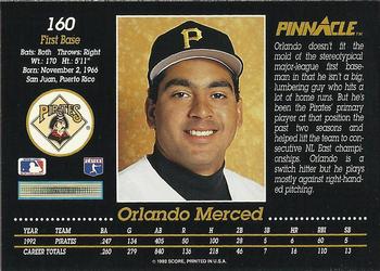 1993 Pinnacle #160 Orlando Merced Back