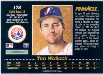 1993 Pinnacle #178 Tim Wallach Back