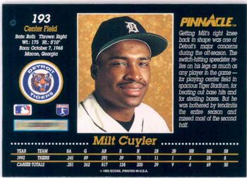 1993 Pinnacle #193 Milt Cuyler Back