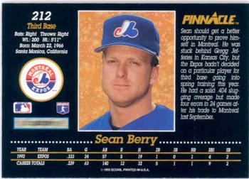 1993 Pinnacle #212 Sean Berry Back
