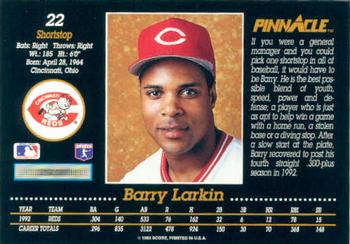 1993 Pinnacle #22 Barry Larkin Back