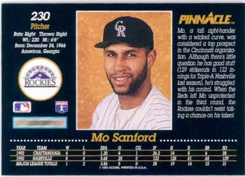1993 Pinnacle #230 Mo Sanford Back