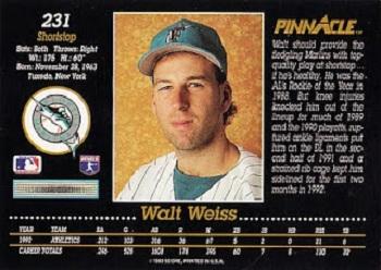 1993 Pinnacle #231 Walt Weiss Back