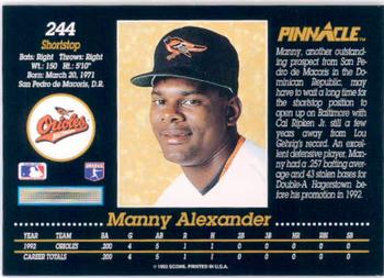 1993 Pinnacle #244 Manny Alexander Back